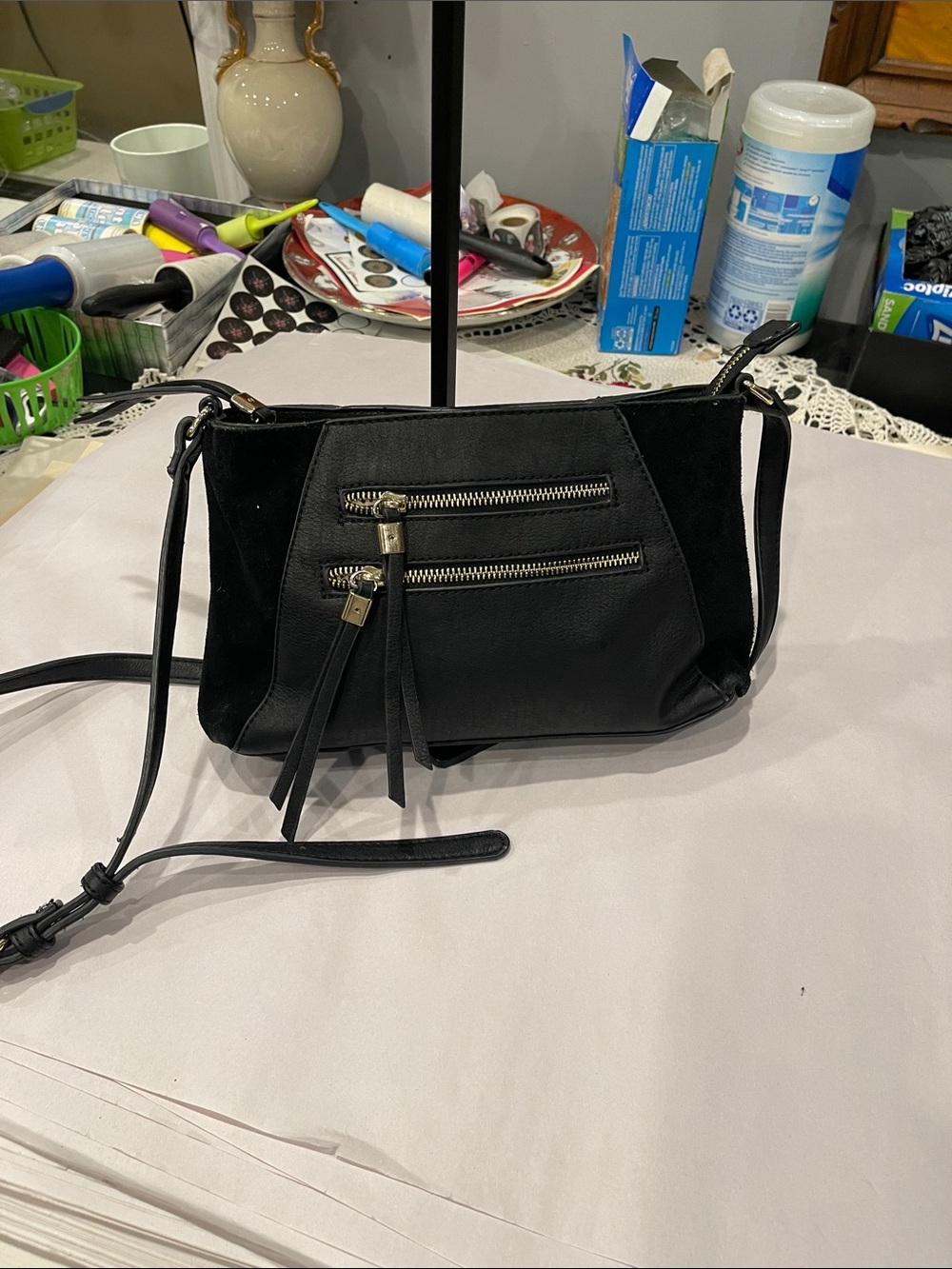 Sole Society Black Crossbody Bag with Dual Zipper Front